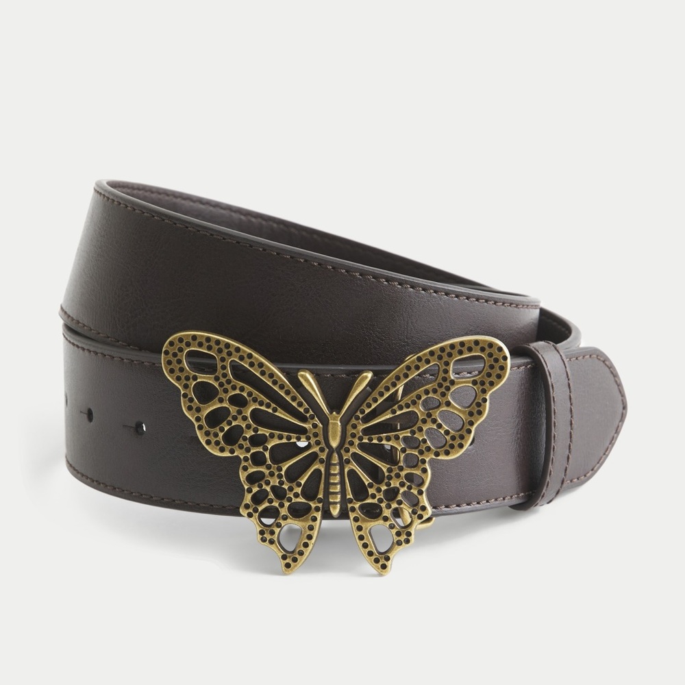 Faux Leather Antique (Brass) Butterfly Buckle Belt